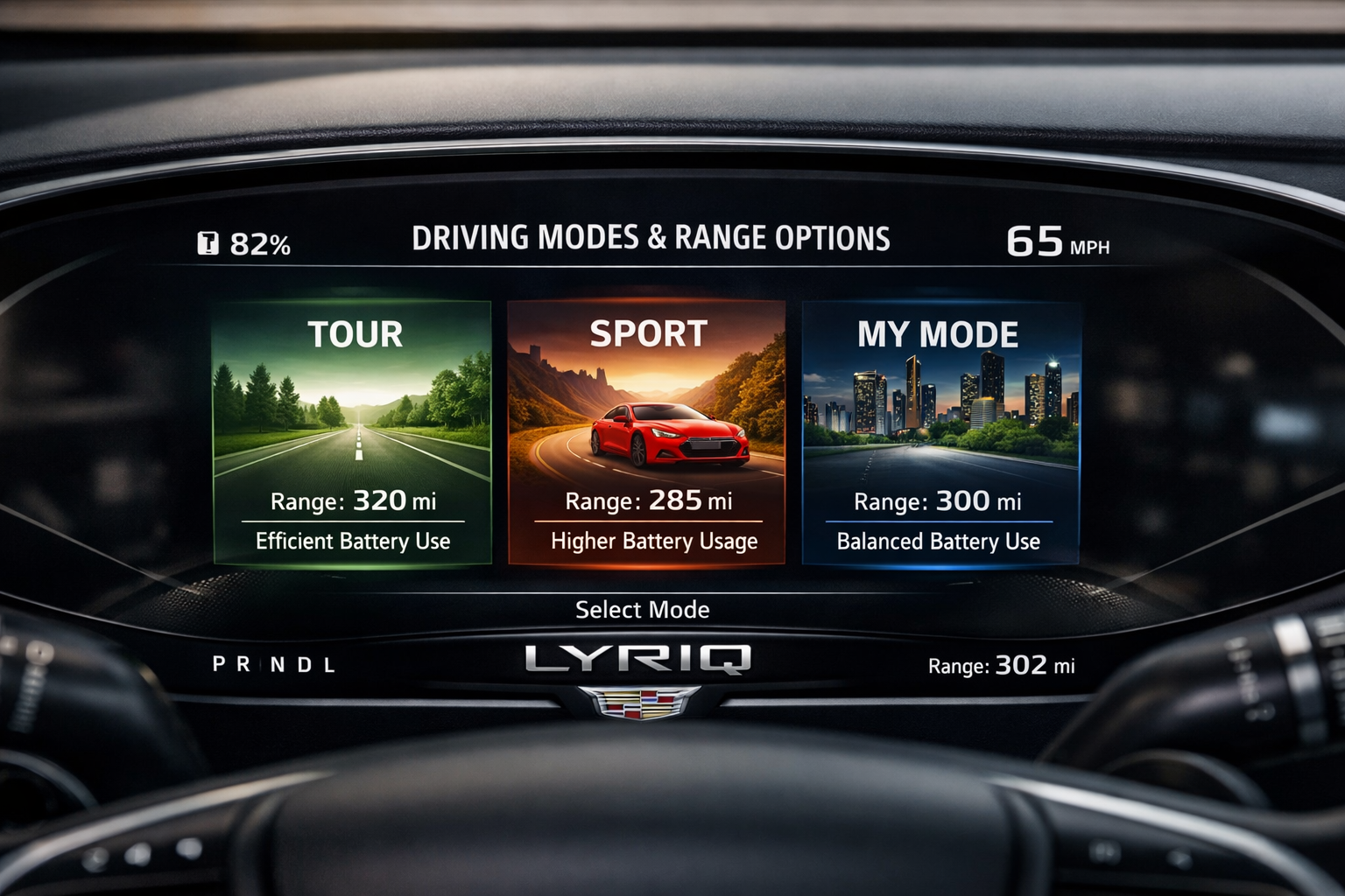 do the driving modes in cadillac lyriq offer different ranges or battery usages?